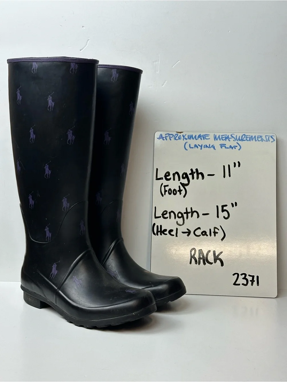 Ralph Lauren Black And Purple Pony Rubber Rain Boots
